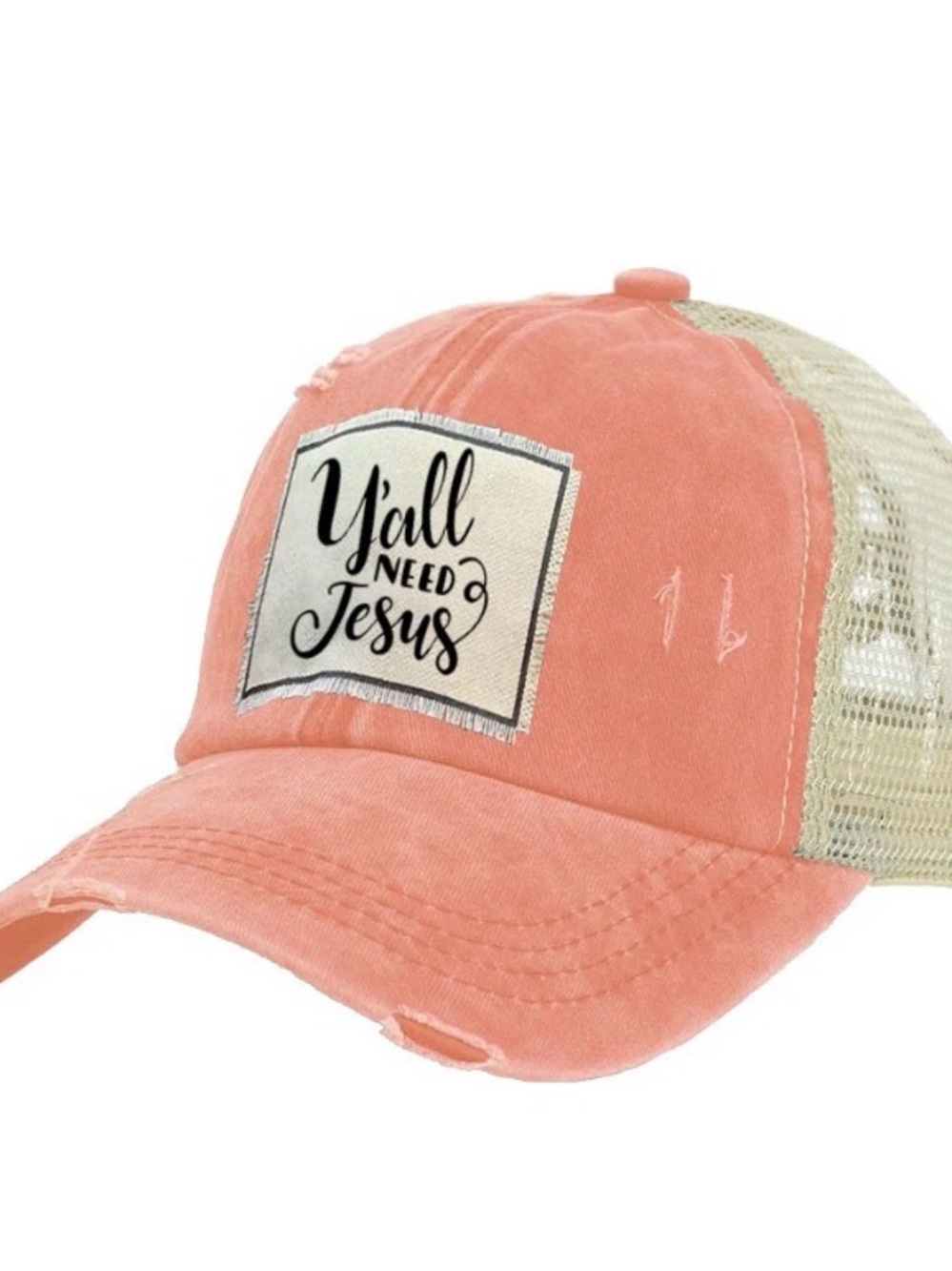 Brief Insanity Pink “Y'all Need Jesus' Distressed Trucker Hat. New